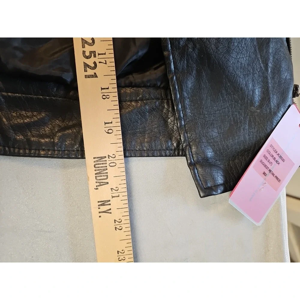 YOKI  Black Faux Leather Moto Biker 1980's Style Jacket Size S  NWT